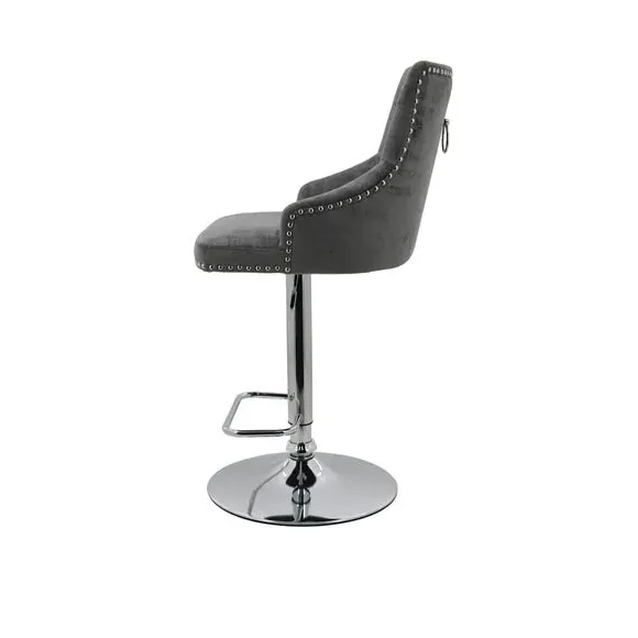 Adjustable Swivel Bar Stool - Grey, Velvet