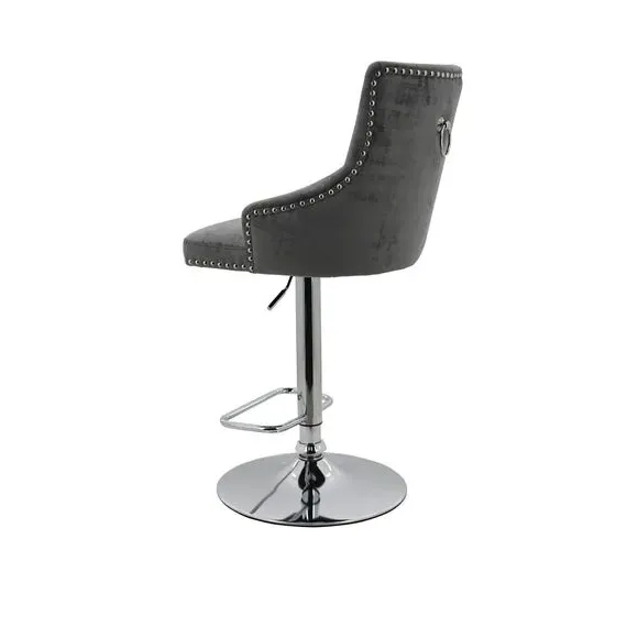 Adjustable Swivel Bar Stool - Grey, Velvet