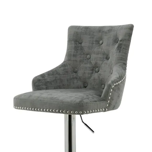 Adjustable Swivel Bar Stool - Grey, Velvet