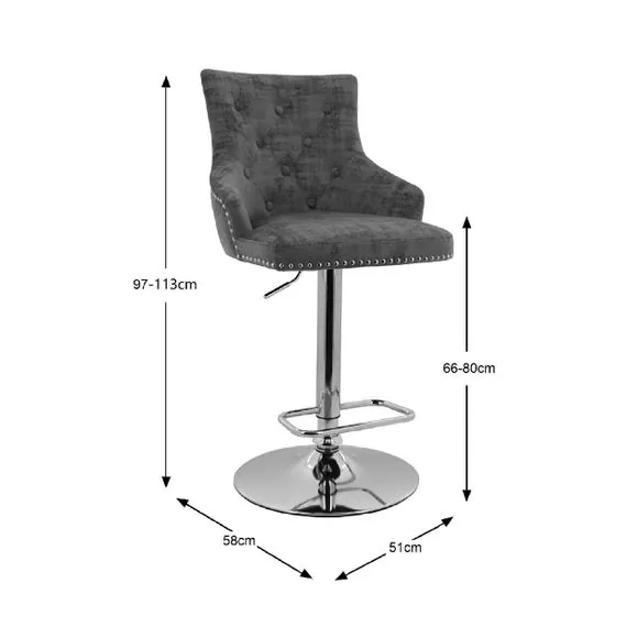 Adjustable Swivel Bar Stool - Grey, Velvet