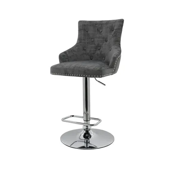 Adjustable Swivel Bar Stool - Grey, Velvet