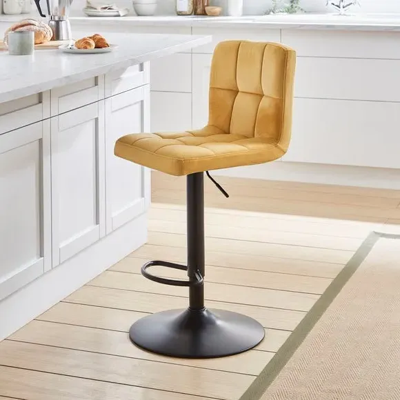 Adjustable Swivel Bar Stool - Old Gold, Velvet
