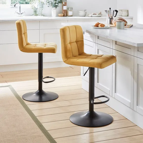 Adjustable Swivel Bar Stool - Old Gold, Velvet