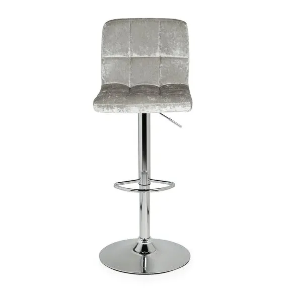 Adjustable Swivel Bar Stool - Silver, Velvet