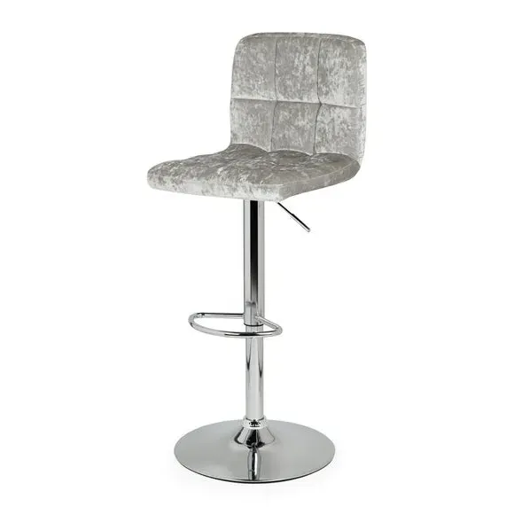 Adjustable Swivel Bar Stool - Silver, Velvet