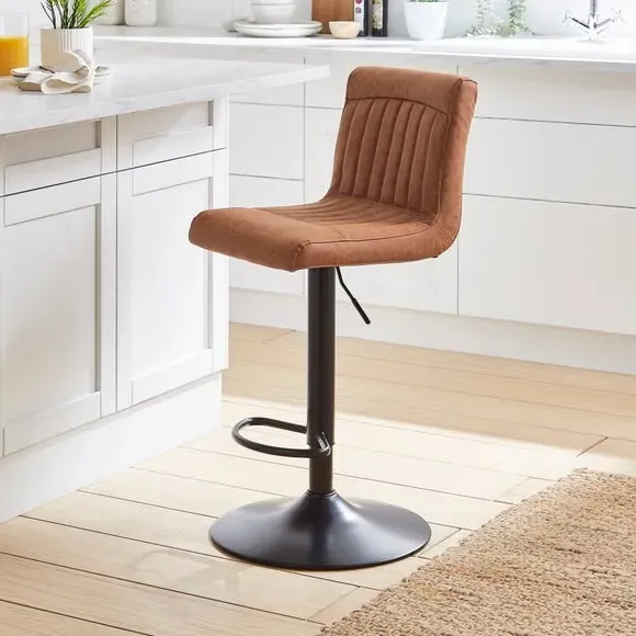 Adjustable Swivel Bar Stool - Tan, Faux Leather
