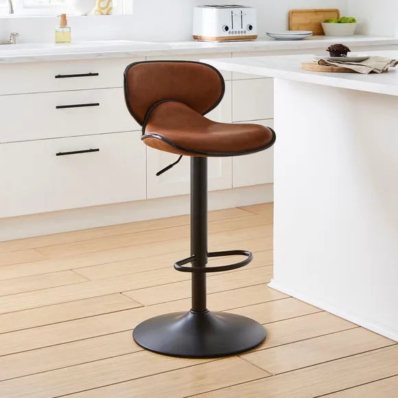 Adjustable Swivel Bar Stool - Tan, Faux Leather