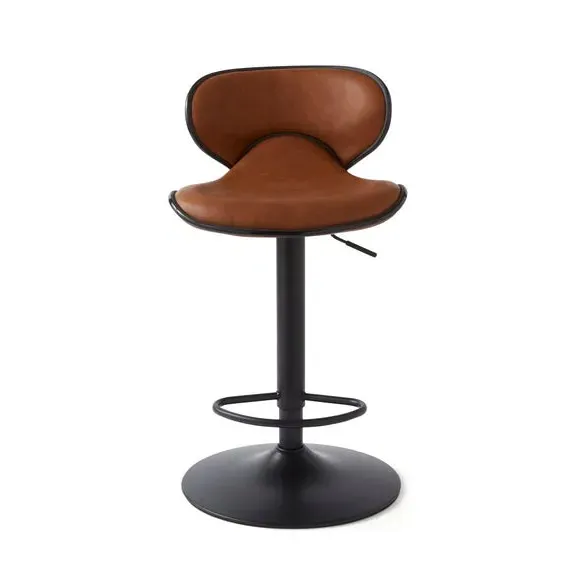 Adjustable Swivel Bar Stool - Tan, Faux Leather