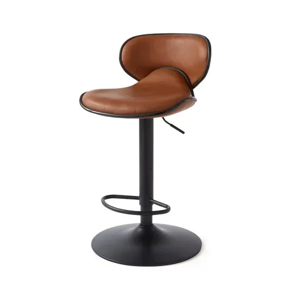 Adjustable Swivel Bar Stool - Tan, Faux Leather