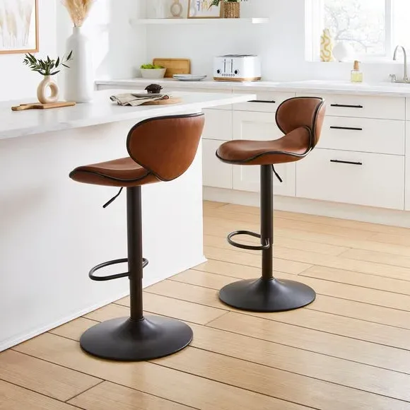 Adjustable Swivel Bar Stool - Tan, Faux Leather