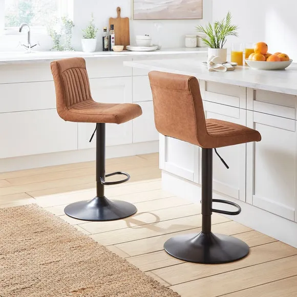Adjustable Swivel Bar Stool - Tan, Faux Leather