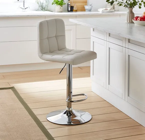 Adjustable Swivel Bar Stool - White, Faux Leather