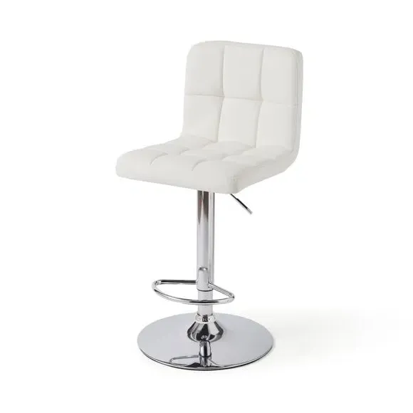 Adjustable Swivel Bar Stool - White, Faux Leather