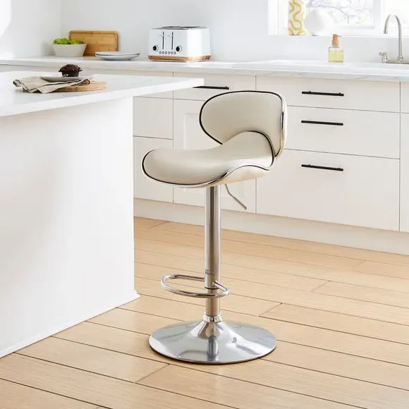 Adjustable Swivel Bar Stool - White, Faux Leather