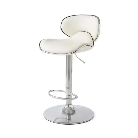 Adjustable Swivel Bar Stool - White, Faux Leather