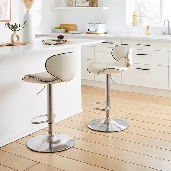 Adjustable Swivel Bar Stool - White, Faux Leather