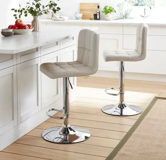 Adjustable Swivel Bar Stool - White, Faux Leather