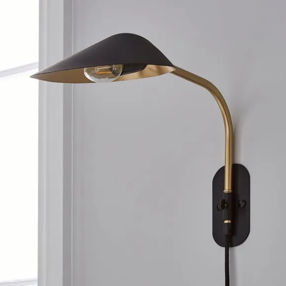 Adjustable Wall Light with Plug - Black