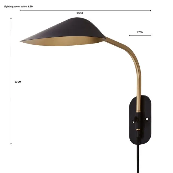 Adjustable Wall Light with Plug - Black