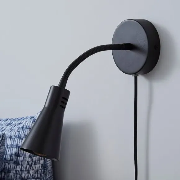 Adjustable Wall Light with Plug - Black, Steel