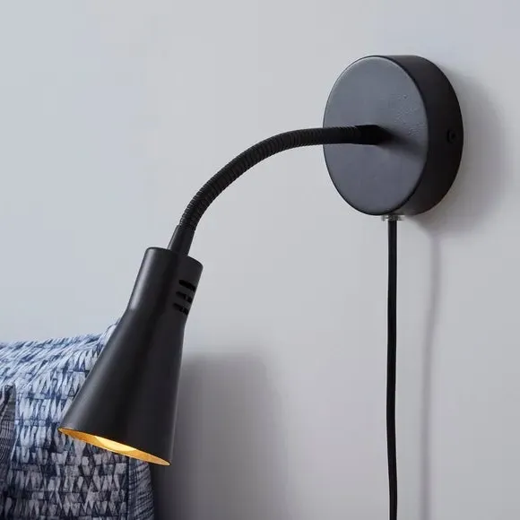 Adjustable Wall Light with Plug - Black, Steel image
