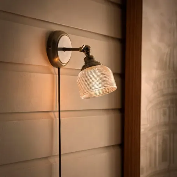Adjustable Wall Light with Plug - Clear, Glass