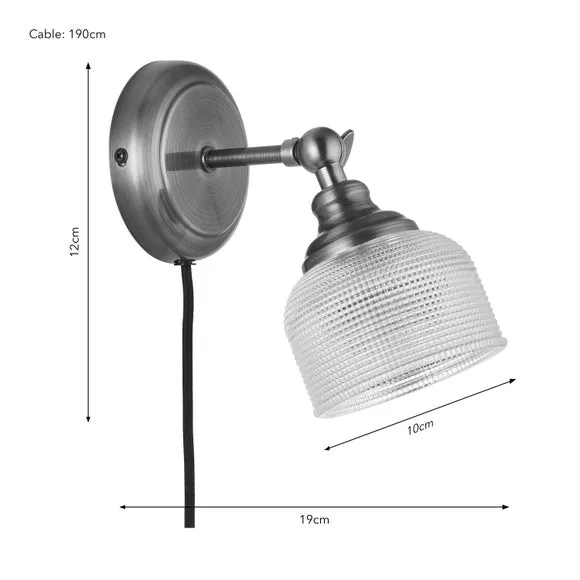 Adjustable Wall Light with Plug - Clear, Glass