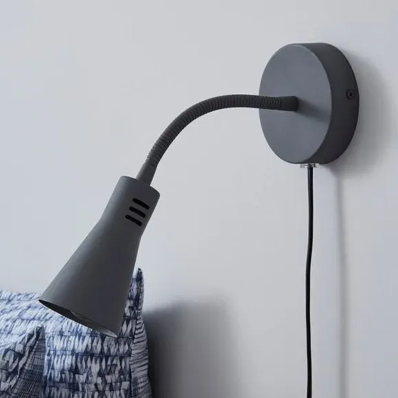 Adjustable Wall Light with Plug - Grey, Steel