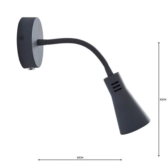 Adjustable Wall Light with Plug - Grey, Steel