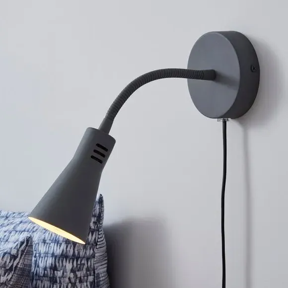 Adjustable Wall Light with Plug - Grey, Steel
