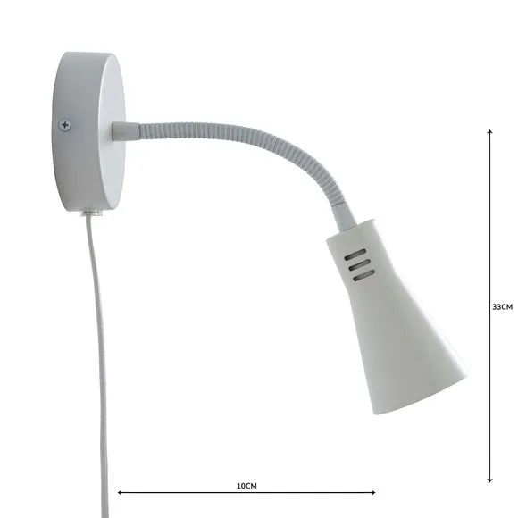 Adjustable Wall Light with Plug - Ivory, Steel