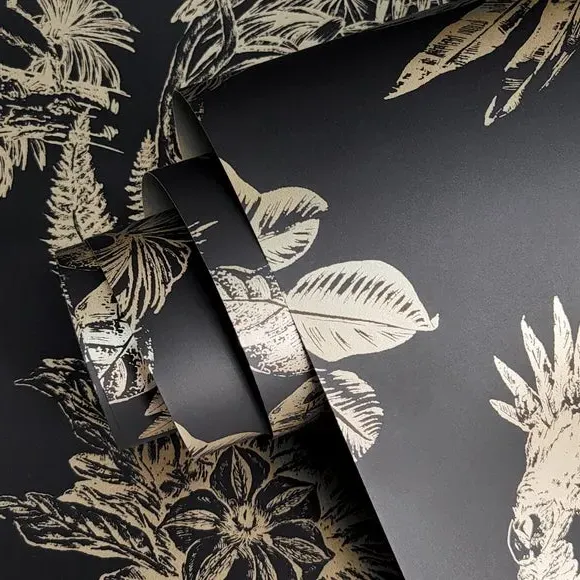 Amazonia Wallpaper - Charcoal, Metallic Ink
