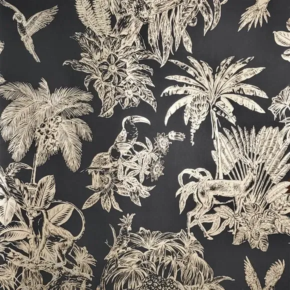 Amazonia Wallpaper - Charcoal, Metallic Ink