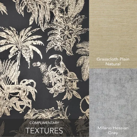 Amazonia Wallpaper - Charcoal, Metallic Ink