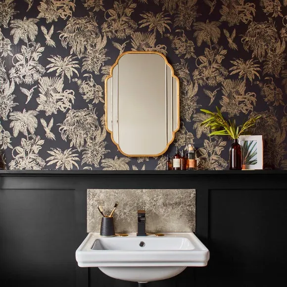 Amazonia Wallpaper - Charcoal, Metallic Ink