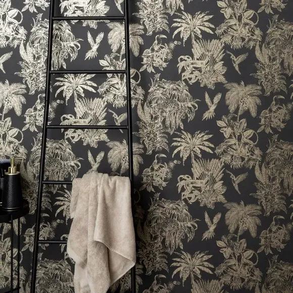 Amazonia Wallpaper - Charcoal, Metallic Ink image
