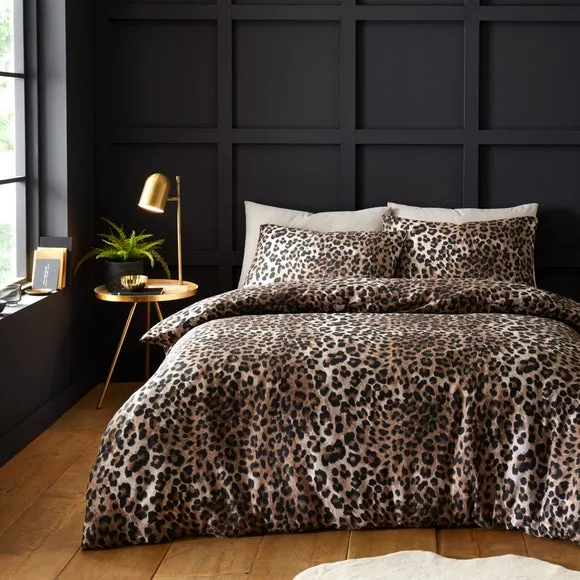 Animal Print Duvet Cover Set - Brown, Cotton