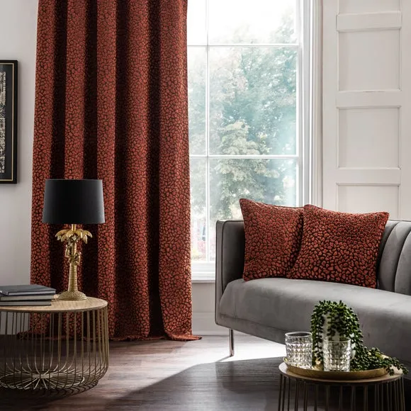 Animal Print Eyelet Curtains - Copper, Velvet