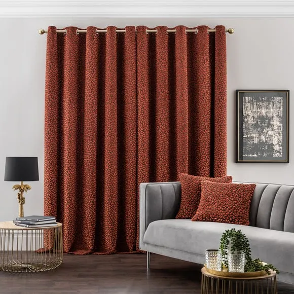Animal Print Eyelet Curtains - Copper, Velvet