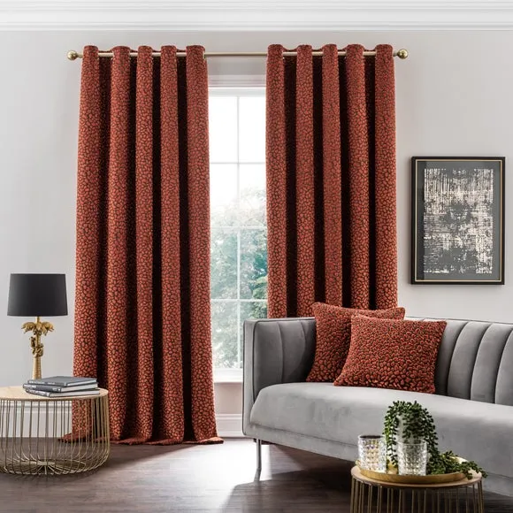 Animal Print Eyelet Curtains - Copper, Velvet