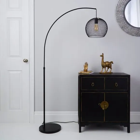 Arc Floor Lamp with Mesh Shade - Black, Steel