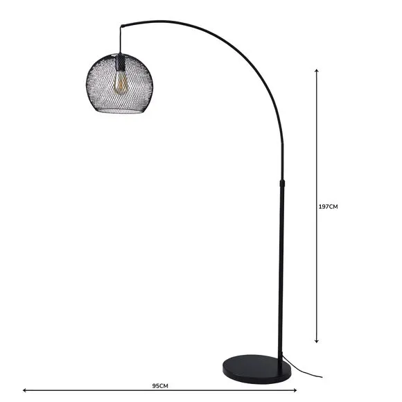Arc Floor Lamp with Mesh Shade - Black, Steel
