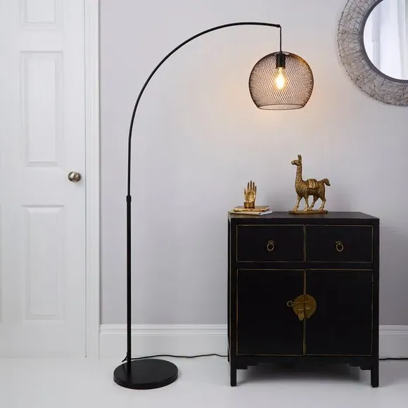 Arc Floor Lamp with Mesh Shade - Black, Steel image