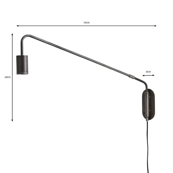 Arc Wall Light with Plug - Pewter, Metal