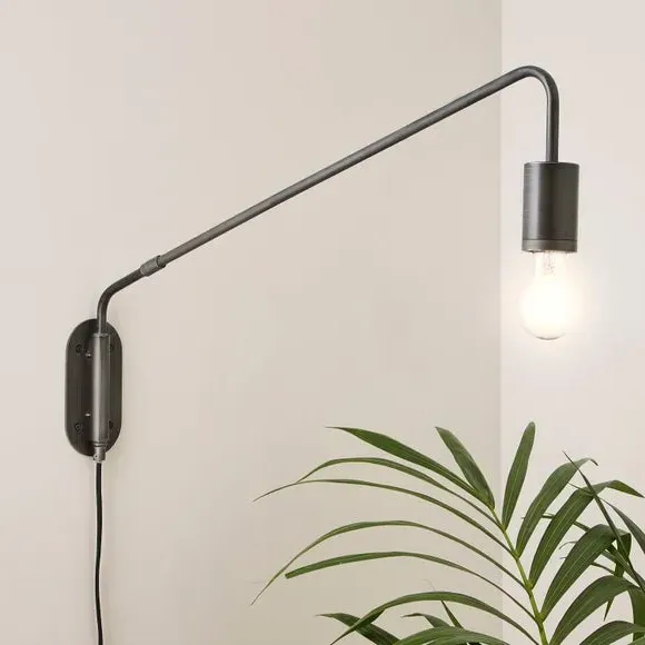 Arc Wall Light with Plug - Pewter, Metal image