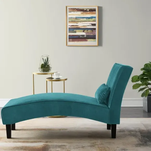 Arched Chaise Lounge with Cushion - Teal, Velvet
