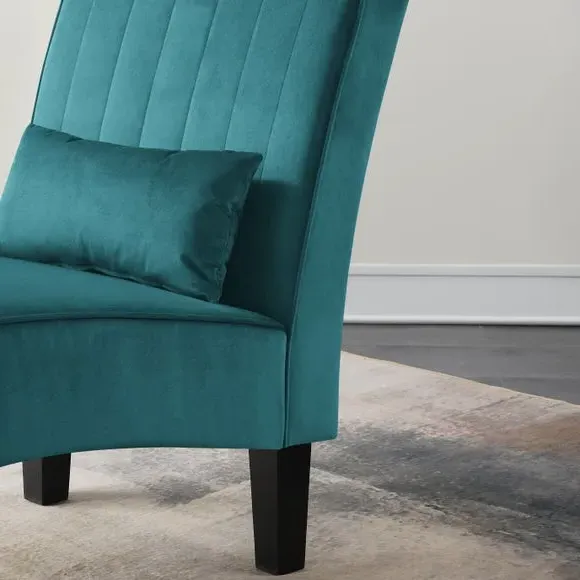 Arched Chaise Lounge with Cushion - Teal, Velvet