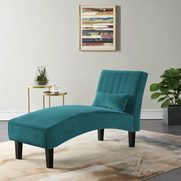 Arched Chaise Lounge with Cushion - Teal, Velvet image