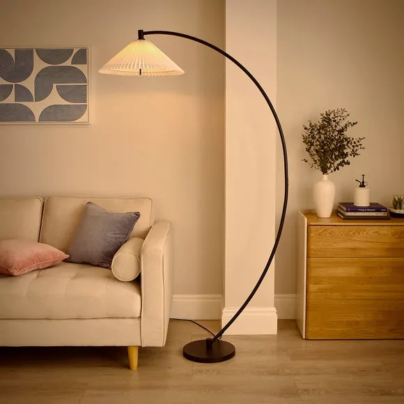 Arched Floor Lamp Mid Century - Black, Metal