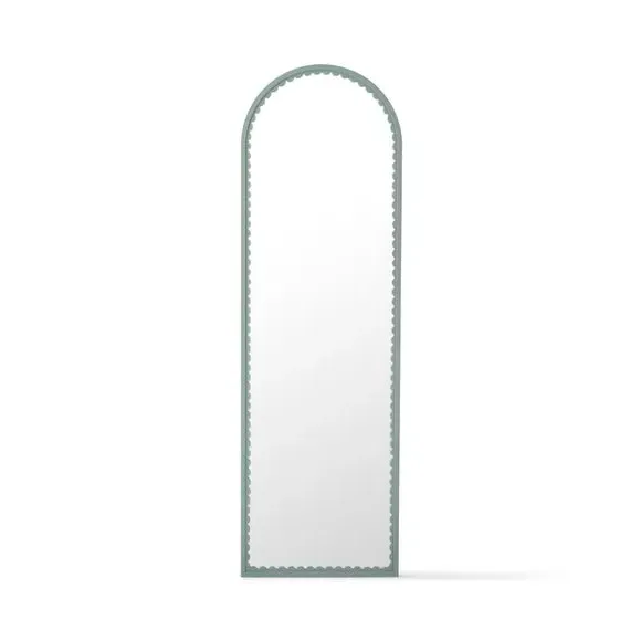 Arched Full Length Mirror Scalloped Edge - Green